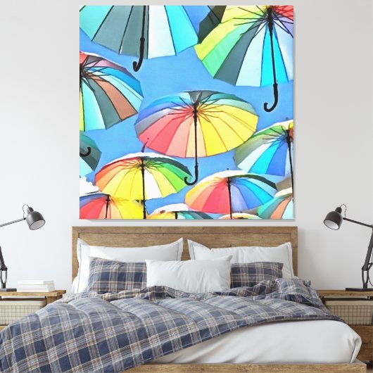 浮お洒落数々の色の傘 キャンバスプリント (インサイチュ (寝室))