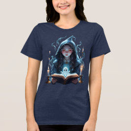 浮かぶキャンドル、幽霊と若い魔女のカットアウト トライブレンドTシャツ
