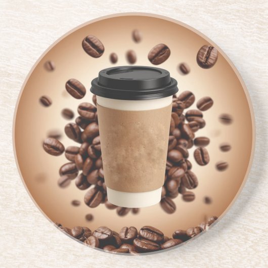 浮かぶコーヒーカップとコーヒー豆 コースター (正面)