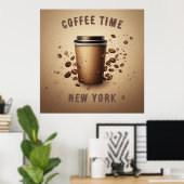 浮かぶコーヒーカップとコーヒー豆 ポスター (ホームオフィス)