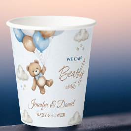 浮かぶテディベア ブルー ベビーシャワー 紙コップ
