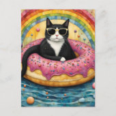 浮かぶドーナツでバケーション中の猫 ポストカード (正面)