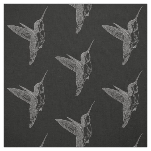 浮かぶハチドリの黒のプリント ファブリック (見本)