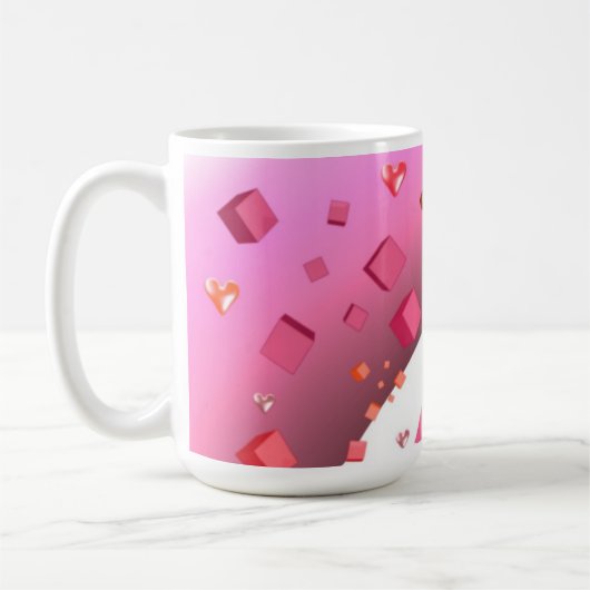 浮かぶハートとキューブ コーヒーマグカップ (左)