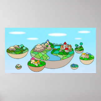 浮かぶ島の中の小さな世界。 ポスター