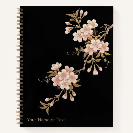浮かぶ花：蒔絵スタイルの桜と金 ノートブック (正面)