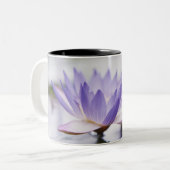 浮かんでいる紫色水ユリのクローズアップ ツートーンマグカップ (正面左)