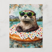 浮きドーナツで休暇を過ごすオッター ポストカード (正面)