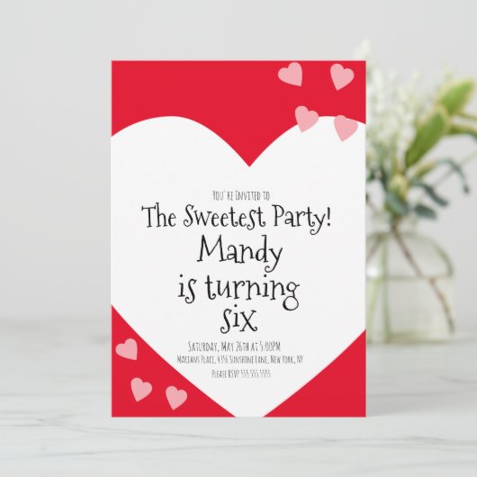 浮きハートピンクバレンティンズデイバースデーパーティー 招待状 (スタンド正面)