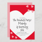 浮きハートピンクバレンティンズデイバースデーパーティー 招待状 (正面/裏面)