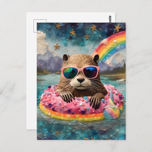 浮き出し旅行でドーナツに入る ポストカード (正面/裏面)