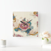 浮き牡丹 スクエア壁時計 (ホーム)