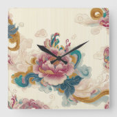 浮き牡丹 スクエア壁時計 (正面)