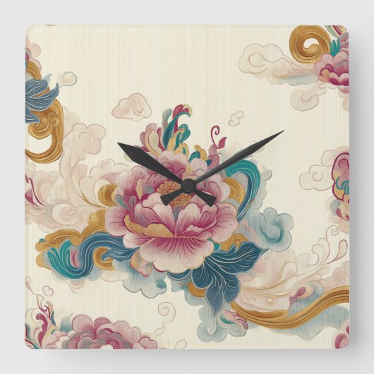 浮き牡丹 スクエア壁時計 (正面)