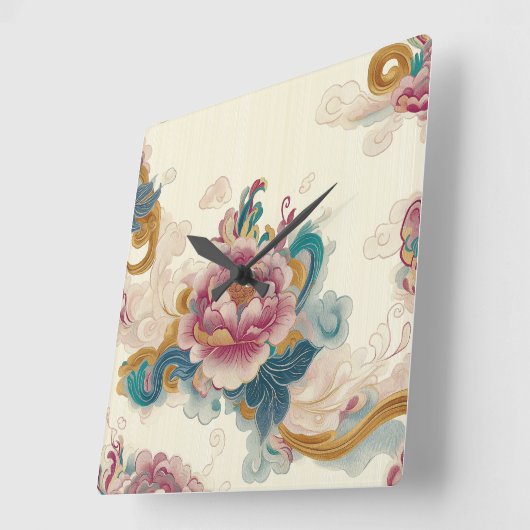 浮き牡丹 スクエア壁時計 (傾斜)