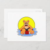 浮き輪で泳ぐクマ ポストカード (正面/裏面)