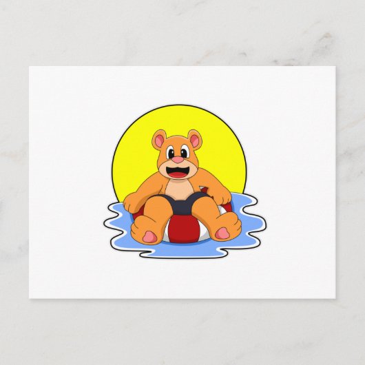 浮き輪で泳ぐクマ ポストカード (正面)