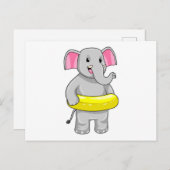 浮き輪で泳ぐゾウ ポストカード (正面/裏面)