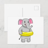 浮き輪で泳ぐ象 ポストカード (正面/裏面)