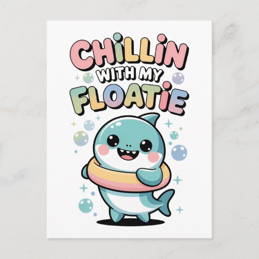 浮き輪と一緒に chill しよう | サメの赤ちゃん キッズ ポストカード (正面)