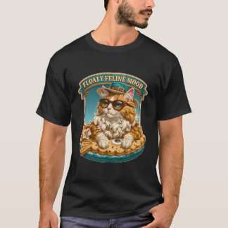 浮き輪に乗った涼しげなネコ サマー・プールでリラックス Tシャツ