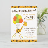 浮き輪のキリンと風船の誕生日パーティー 招待状 (スタンド正面)