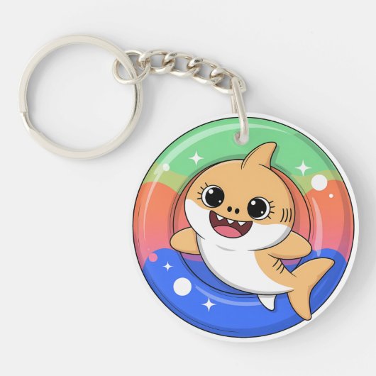 浮き輪を持つキュートな赤ちゃんサメ | キッズ キーホルダー (正面)