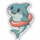 浮き輪を持つキュートな赤ちゃんサメ | キッズ シール (正面)