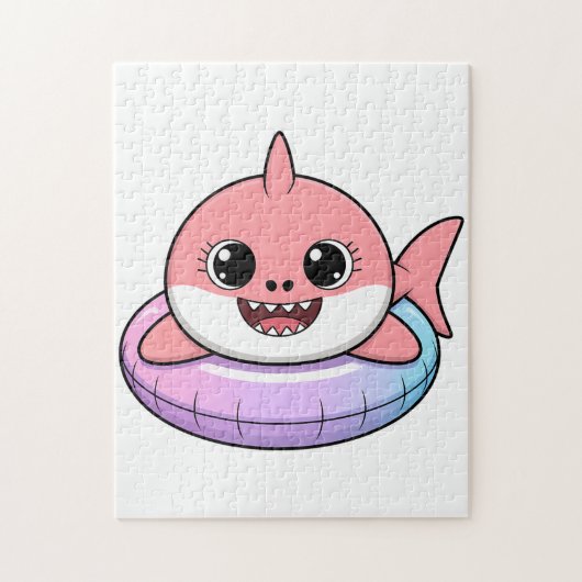 浮き輪を持つキュートな赤ちゃんサメ | キッズ ジグソーパズル (縦)