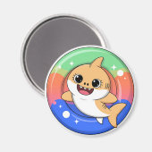浮き輪を持つキュートな赤ちゃんサメ | キッズ マグネット (正面/裏面)