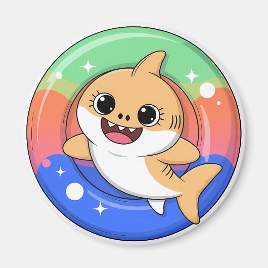 浮き輪を持つキュートな赤ちゃんサメ | キッズ マグネット (正面)