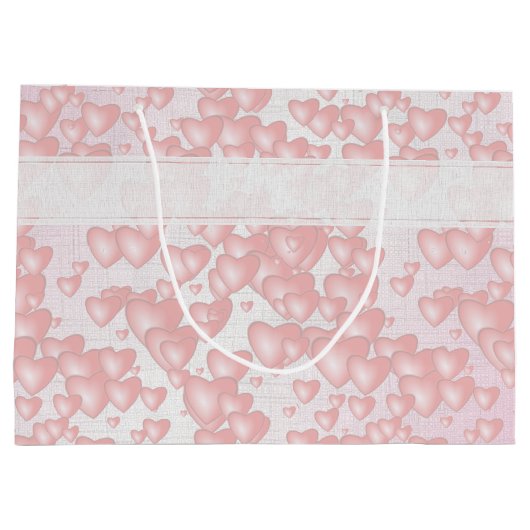 浮ガーリーきピンクのバレンタインハートのメッセージ ラージペーパーバッグ (裏面)