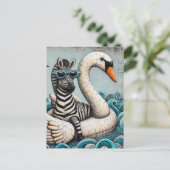 浮クールいている白鳥のゼブラ青いサングラス ポストカード (スタンド正面)