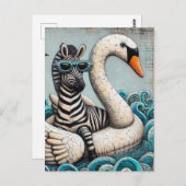 浮クールいている白鳥のゼブラ青いサングラス ポストカード (正面/裏面)