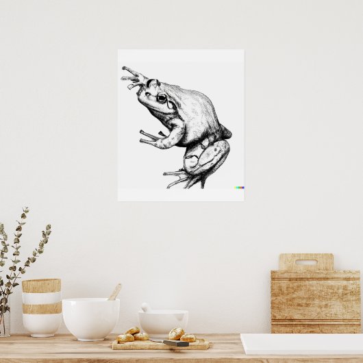 浮世絵のカエルの手描きスタイル ポスター (キッチン)