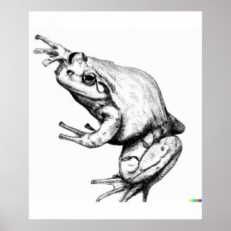 浮世絵のカエルの手描きスタイル ポスター