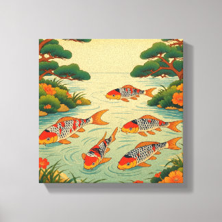 浮世絵の色彩豊かな池 キャンバスプリント