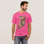 浮世絵の花と侍のボクサー犬 日本の武士 Tシャツ (正面フル)