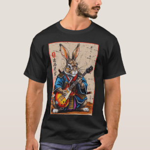 浮世絵の電気ギターを演奏する侍うさぎウキ Tシャツ