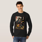 浮世絵の電気ギターを演奏する日本のサムライ猫 Tシャツ (正面フル)