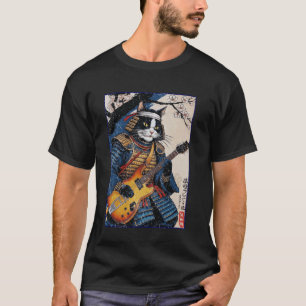 浮世絵の電気ギターを演奏する日本の侍猫 Tシャツ