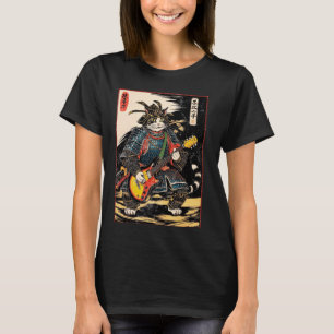 浮世絵の電気ギターを演奏する日本人侍猫 Tシャツ