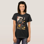 浮世絵の電気ギターを演奏する日本人侍猫 Tシャツ (正面フル)