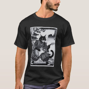 浮世絵の電気ギターを演奏する日本人侍猫 Tシャツ