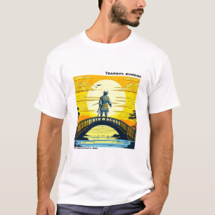 浮世絵イエローとブラックの木版自然 Tシャツ