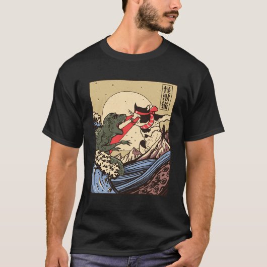 浮世絵カチラサムライ対巨大怪獣  Tシャツ (正面)
