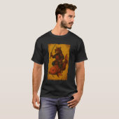 浮世絵サムライの木彫りの鯉に乗る猫 Tシャツ (正面フル)