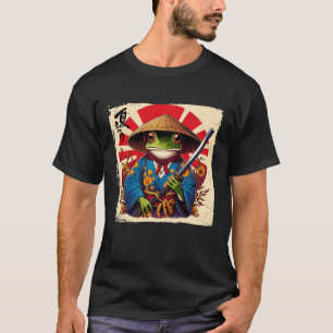 浮世絵サムライカエル漢字デザイン Tシャツ