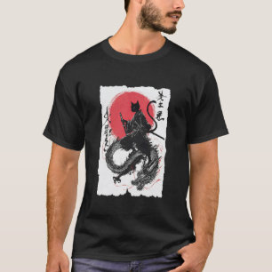 浮世絵サムライキャットビンテージ日本墨絵アート Tシャツ