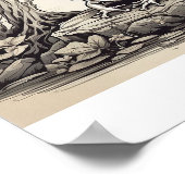 浮世絵スタイルのカエルの手描きスケッチ ポスター (角)